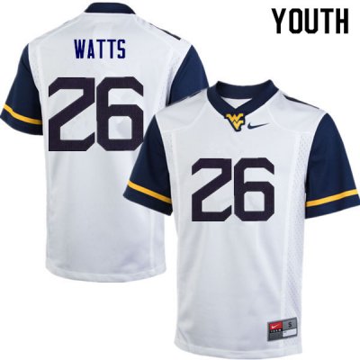 Youth West Virginia Mountaineers NCAA #26 Connor Watts White Authentic Nike Stitched College Football Jersey GS15K58OC